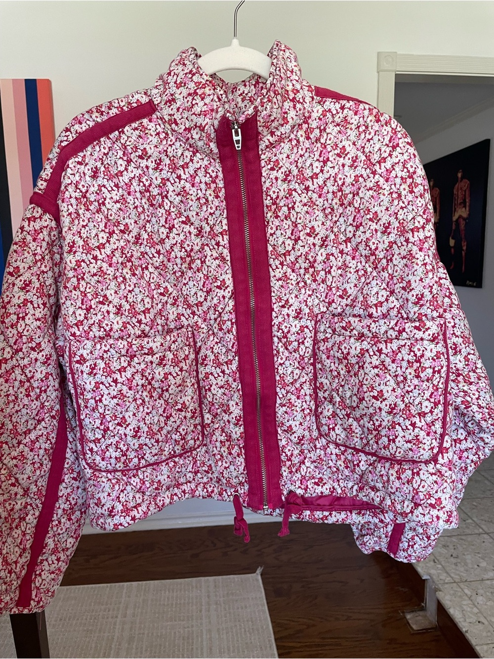 Blank NYC Pink & White Floral Quilted Puffer Jacket